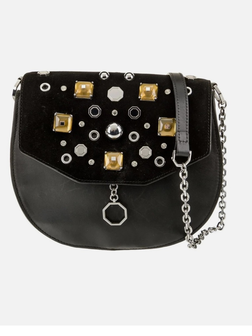 Louise et Cie Crossbody Bag Women Small Black Leather Suede Embellished Studded